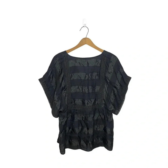 ELLIOT Silk Blend Striped Boxy Whimsigoth Babydoll Blouse - Picture 5 of 9